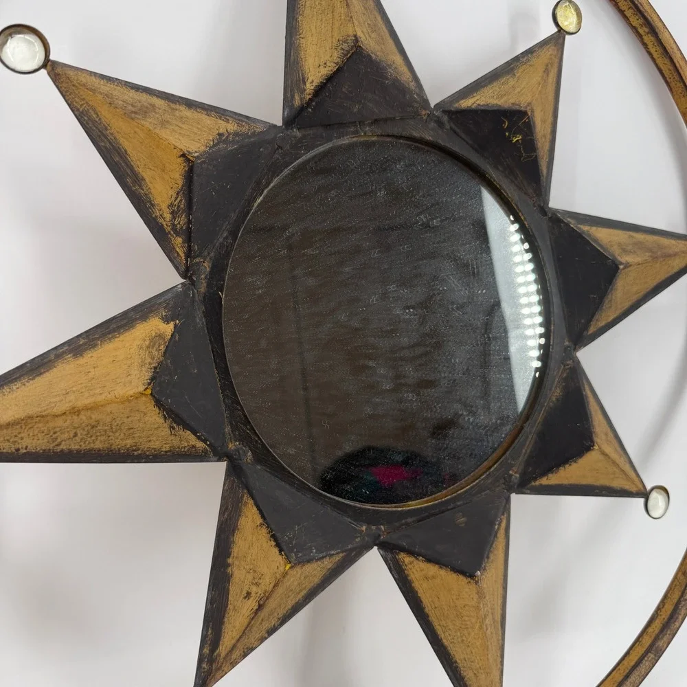 Sunburst Wall Mirror Gold Black Celestial Star Metal Decor Round Sun face